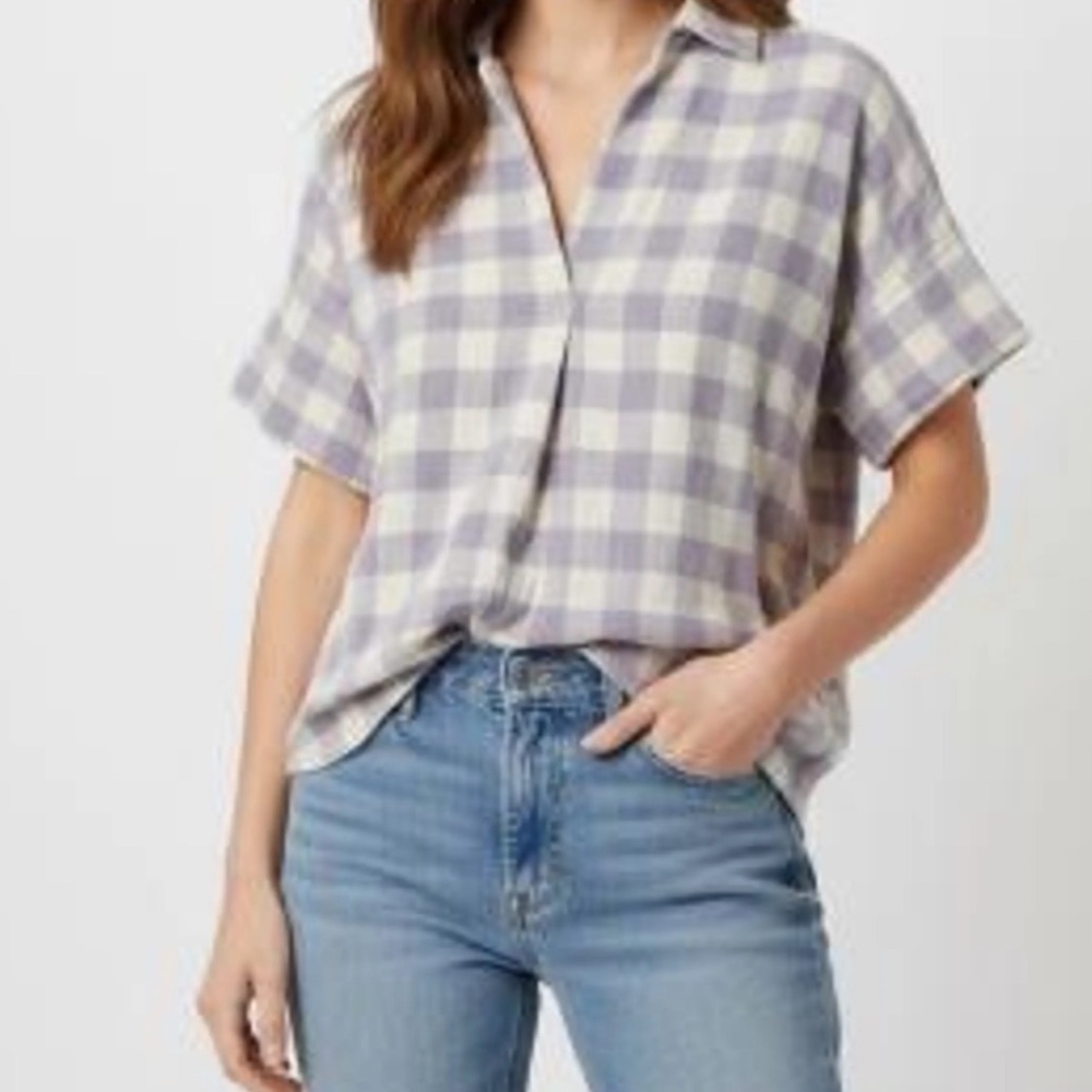 Madewell Purple and White Plaid short-sleeved. Very cozy.